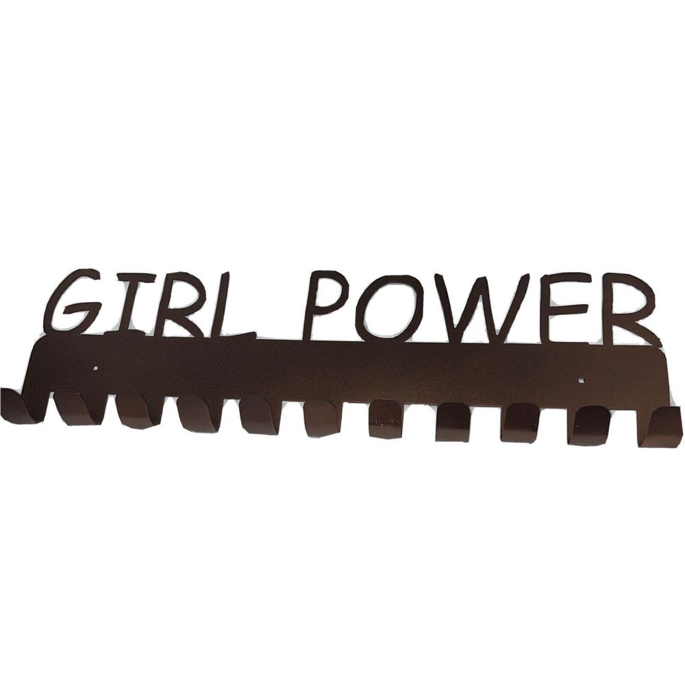 👧GIRL POWER👧Sign Plaque Coat Hat Towl Hook Hanger Rack 11 Hooks Bronze Colored